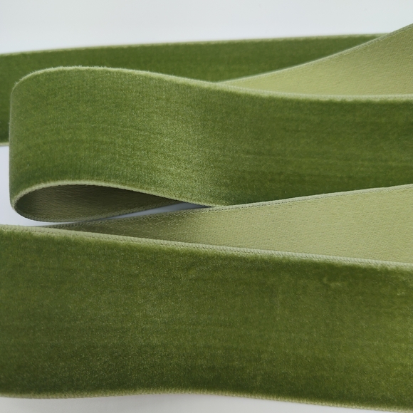 Vintage German Velvet Ribbon Reseda Green 1.5” Satin Back Two (2) Yards - Picture 4 of 5